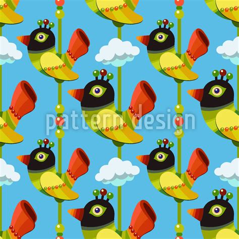Funny Cartoon Birds Seamless Vector Pattern Design