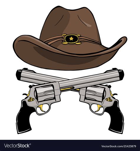 Cowboy Hat With A Pair Of Crossed Guns Royalty Free Vector