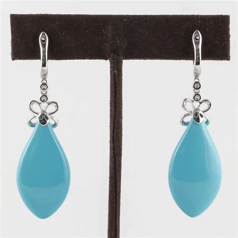 Turquoise Diamond Drop White Gold Earrings For Sale At Stdibs