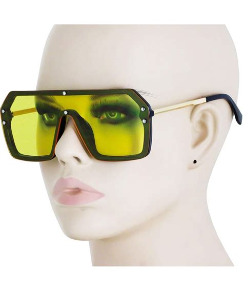 retro oversized shield sunglasses rimless flat top mirror glasses women men yellow c318xockt3i