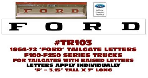 1964 1972 Ford F100 F250 Tailgate Letter Decal Set White Tr103 Wh Ebay