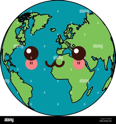 Kawaii Mundo Tierra Mapa Mundial Continente Geografía Imagen Vector De