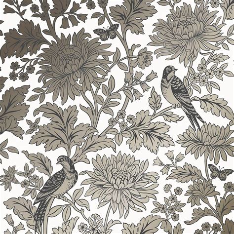 Rasch Art Crafts Wallpaper Metallic Floral Leaf Bird White Gold