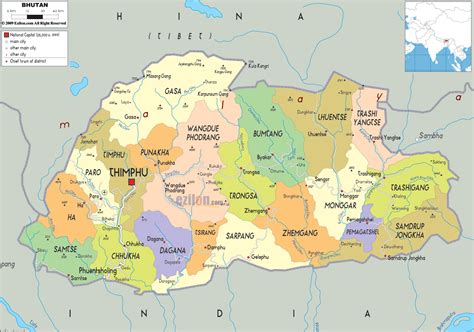 Detailed Political Map Of Bhutan Ezilon Maps