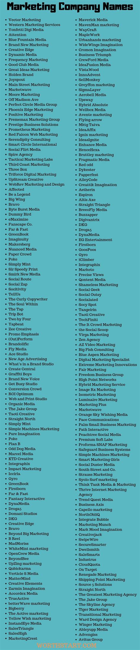 Choosing boring names will act as. 325 Marketing Company Names Ideas & Suggestions - Worth Start