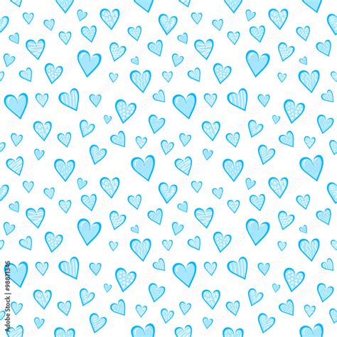 Seamless Blue Hearts Pattern On White Background Vector Illustration