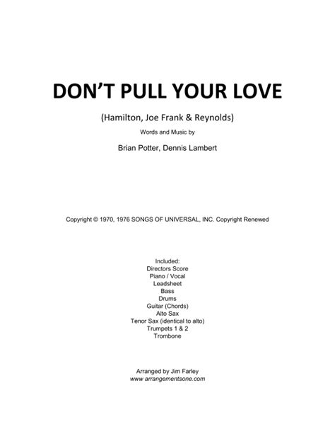 Dont Pull Your Love Sheet Music Hamilton Joe Frank And Reynolds Performance Ensemble