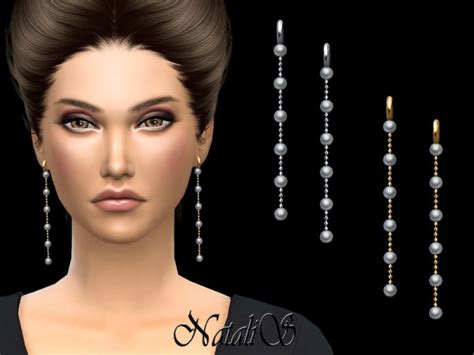 The Sims Resource Long Pearl Chain Drop Earrings By Natalis • Sims 4