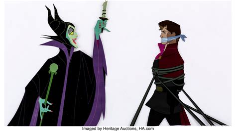 Sleeping Beauty Maleficent And Prince Phillip Pan Production Cel Lot