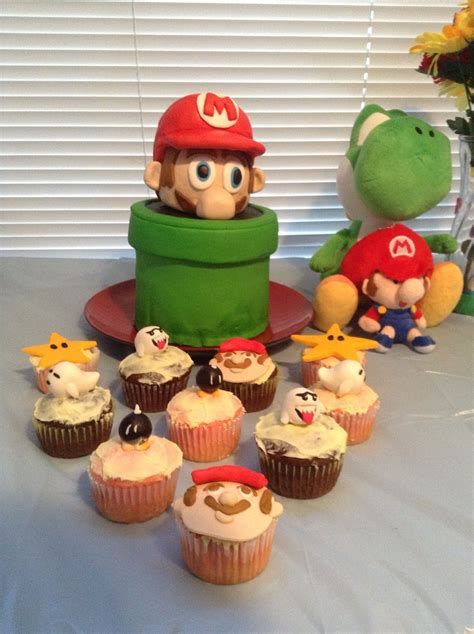 Mario brothers 23 piece birthday cake topper set featuring mario castle, bomb, mario coins, 6 mario figures including we used the rings as cupcake toppers and mario and luigi on the cake. Mario cake & cupcakes | Mario cake, Yummy food, Food
