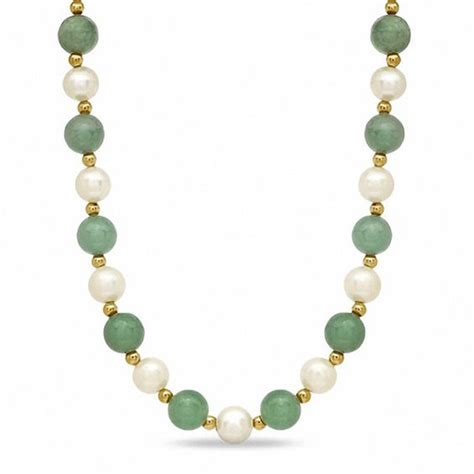 70mm Cultured Freshwater Pearl And Jade Necklace In 14k Gold Zales