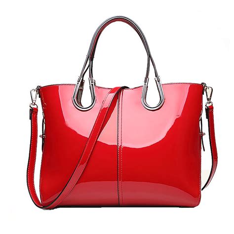 Female Top Handle Bags Red Patent Leather Handbag Lady Large Tote Bags