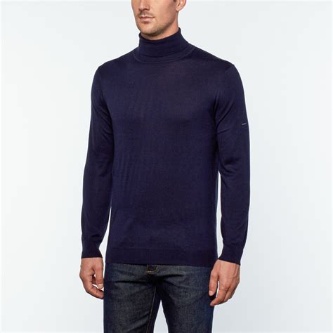 Utku Silk Cashmere Turtleneck Sweater Navy Blue S Silk And