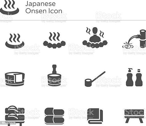 Onsen Japan Japanese Hot Spring Vector Icon Set Stock Illustration