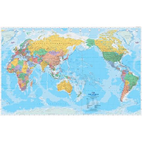 Pacific Centred World Political Wall Map 40 X 25 Laminated