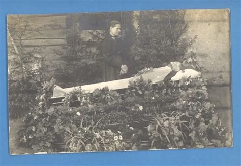 Antique Post Mortem Man In Casket Vintage Funeral Photo Postcard 150