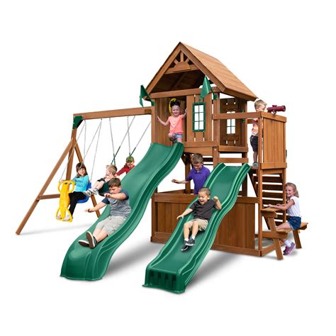 Swing N Slide Knightsbirdge Deluxe Ws 8353 Wood Playset With Two Slides