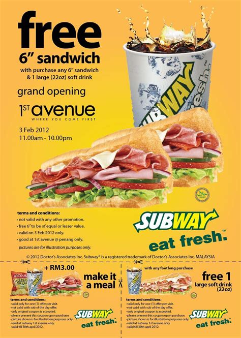 For many, subway is the perfect stop for a quick, cheap and healthier lunch option — even more so with the popular chain's daily special. I Love Freebies Malaysia: Promotions > Subway Buy 1 Free 1