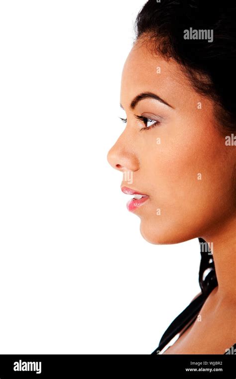 Side Profile View Of Beautiful Woman Face With Clear Tanned Skin And