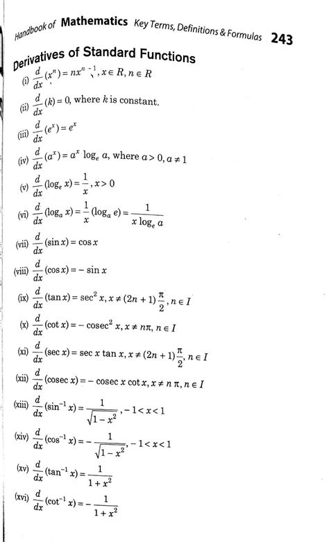 Differentiation Formulas For Class 12 Differentiation Formulas