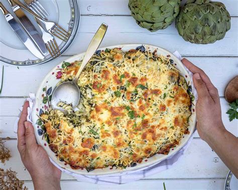 Gratin de Pâtes Végétarien aux 3 Fromages Artichauts et Épinards