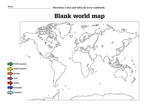 Label The The Continents And Color Them Great Worksheet For Kids