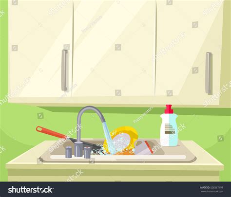 Sink Full Dirty Dishes Vector Flat Stock Vector Royalty Free