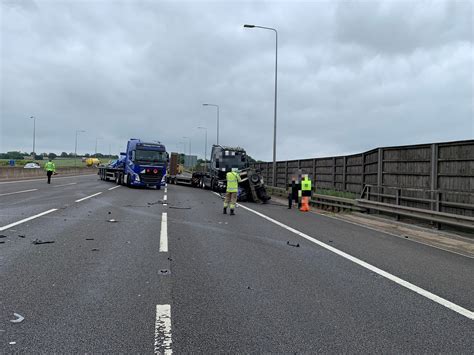 M1 Closed In Nottinghamshire For Spillage And Debris Clear Up After Collision Between Two
