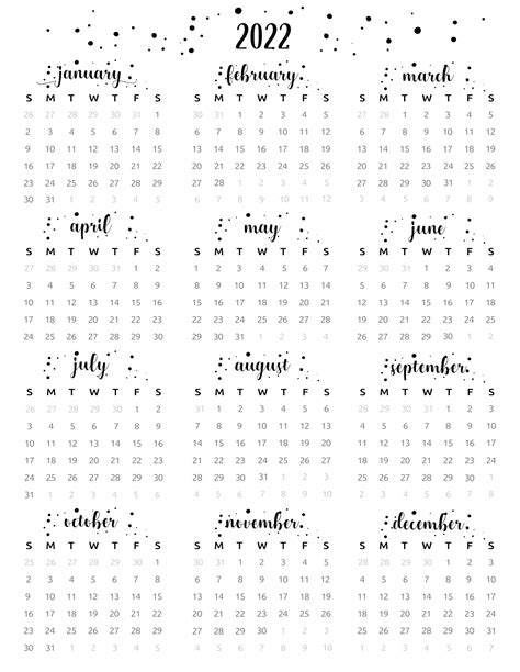 Printable Year At A Glance Calendar 2022 Shopmallmy