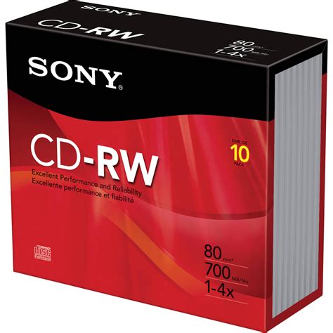 Sony Cd Rw 1 4x Compact Disc 10 Pack With Jewel Cases