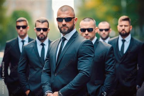 Bodyguards In Suits A Group Of Professional Serious Bodyguards In