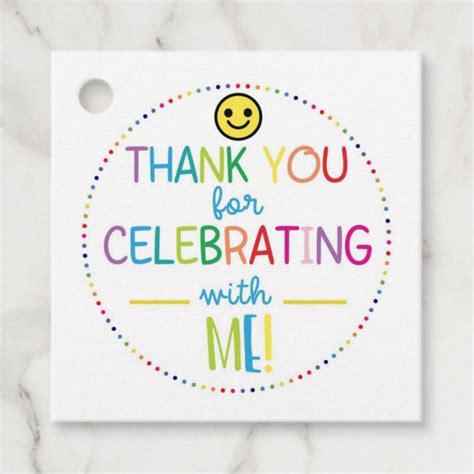 a thank card with the words thank you for celebrating with me in rainbow colors