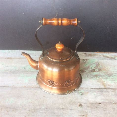 Rustic Copper Tea Kettle W Hinged Wood Handle And Removable Etsy