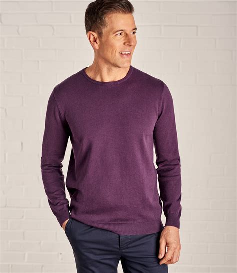 Light Blueberry Mens Combed Cotton Crew Neck Jumper Woolovers Uk