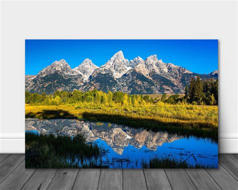 Western Metal Print Grand Tetons Reflecting Off Water At Etsy In 2021