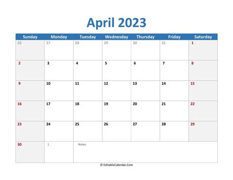 Download 2023 Printable Calendar April Word Version In 2022
