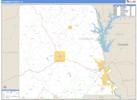 Chambers County Alabama Zip Code Wall Map