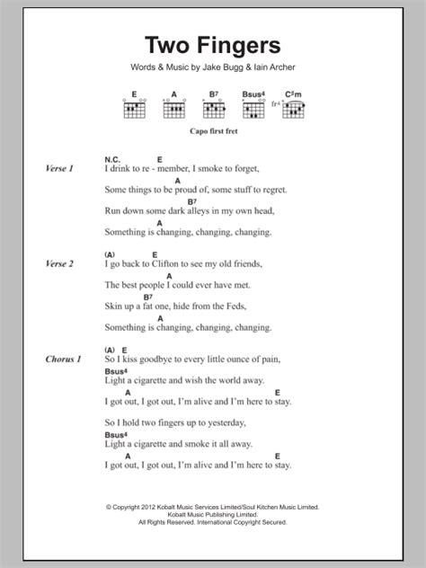 Two Fingers Sheet Music Jake Bugg Guitar Chordslyrics