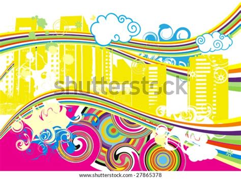 Swirling Rainbow City Vector Illustration Stock Vector Royalty Free