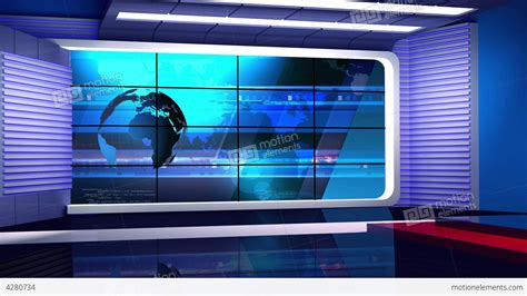 News Tv Studio Set 52 Virtual Background Loop Stock Video Footage