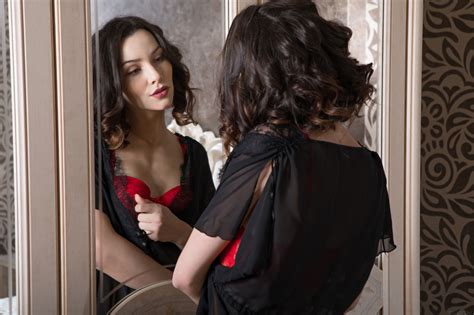 Wallpaper Women Adel Morel Sexart Brunette Mirror Red Lingerie