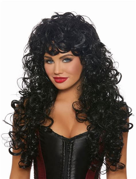 long curly black wig with bangs imaginations costume and dance