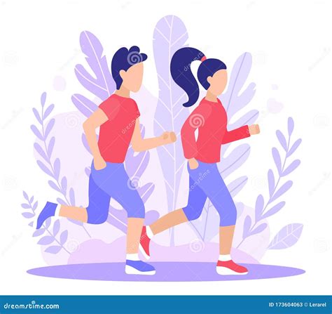 woman and man jogging vector illustration of a healthy lifestyle in a flat style a couple of
