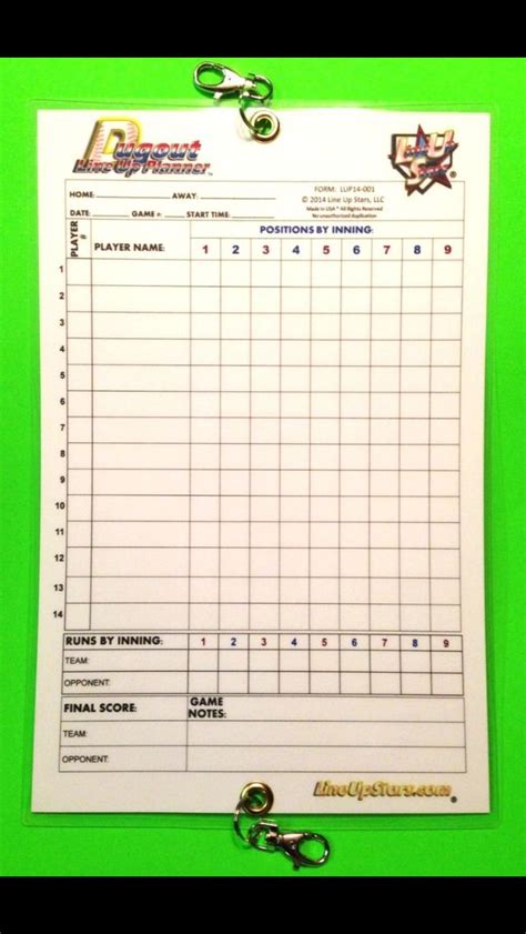 Baseball Softball Dugout Line Up Planner Chart For Coaches Available