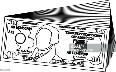 Bunch Of 10 Us Dollar Banknote Outline Stock Illustration Download