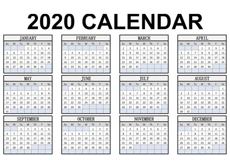 Calander At A Glance 2020 Excel Calendar Inspiration Design