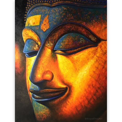 Popular Buddha Face Canvas Painting L Royal Thai Art