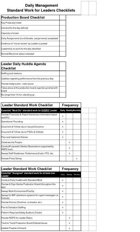 Standard Work Template Excel