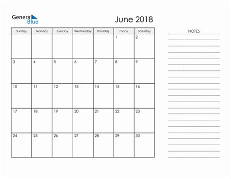 June 2018 Monthly Calendar Pdf Word Excel