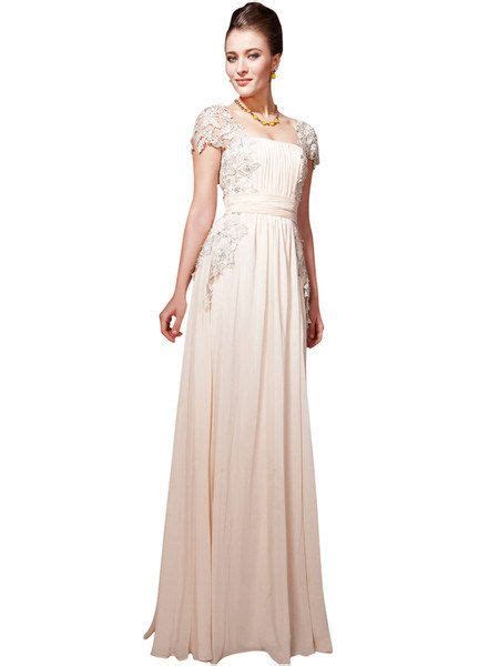 Embroidered Beige Chiffon Evening Dress 56801 Made To Order